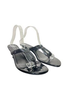 NWOB Seychelles Y2K-Style Black Strappy Patent Leather Kitten Heel Sandals, 10